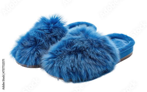 Cozy Blue Fur Slippers isolated on transparent Background