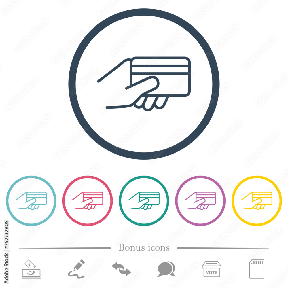 Credit card payment outline flat color icons in round outlines Credit card payment outline flat color icons in round outlines