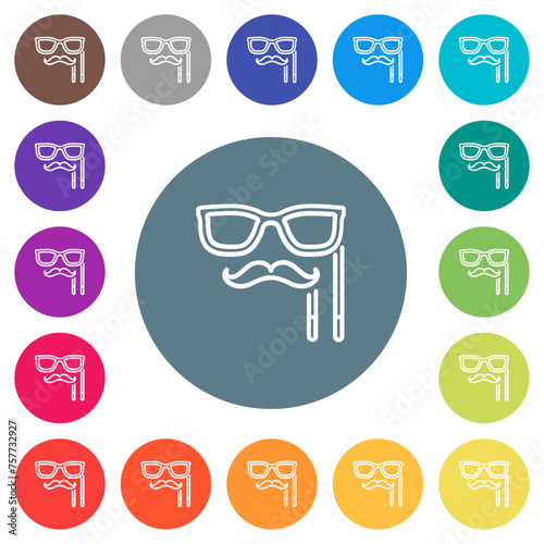 Man masquerade mask with stick outline flat white icons on round color backgrounds