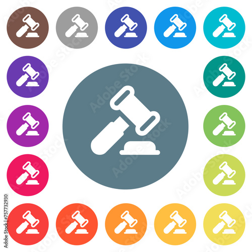 Gavel solid flat white icons on round color backgrounds