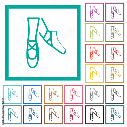 Ballet shoes outline flat color icons with quadrant frames photo