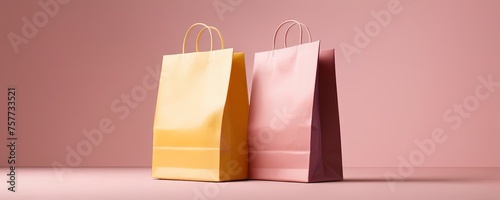 Shopping bag on pink backdrop with studio lighting, shopping, marketing, promotion, sale advertisement and product placement. © panophotograph