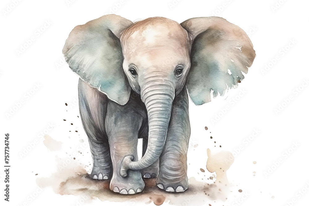 cute elephant baby drawn Watercolor Hand illustration