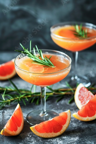 Two stem glasses filled with a refreshing grapefruit cocktail