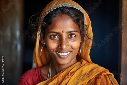 smiling Indian woman Represents happiness and vitality. A bright smile, good mood, looking at the camera, photo