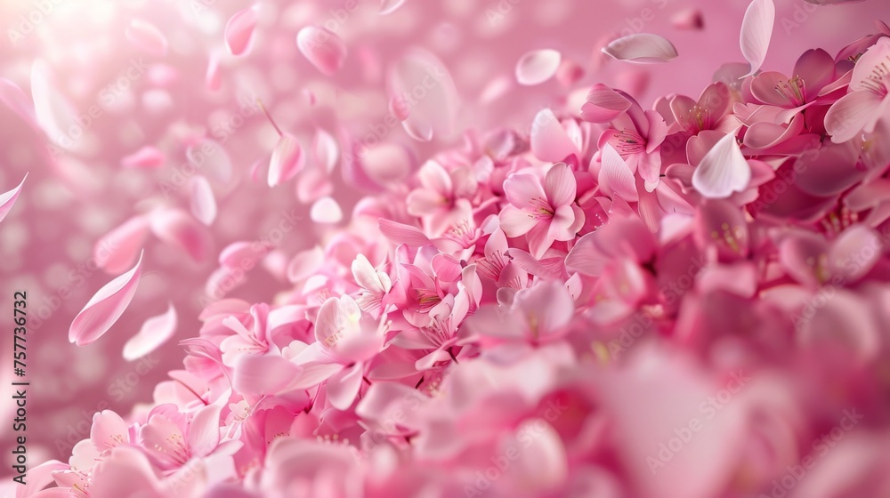 The image shows pink sakura petals falling to the ground on a 3D romantic background. The image shows pink sakura petals falling to the ground on a 3D romantic background.