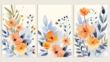 Floral Bouquets, Wildflower and Leaf hand painted design for wall decor, poster, and wallpaper. Abstract art background with sweet orange and pink Floral Bouquets.