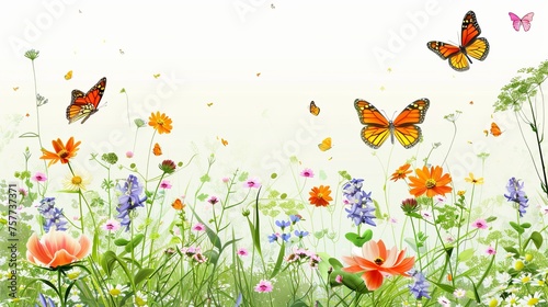 Modern illustration of springtime flowers and butterflies