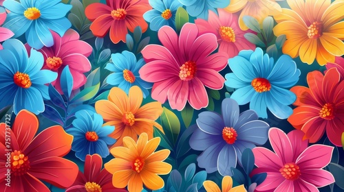 Colorful flowers in a large arrangement. Modern illustration.