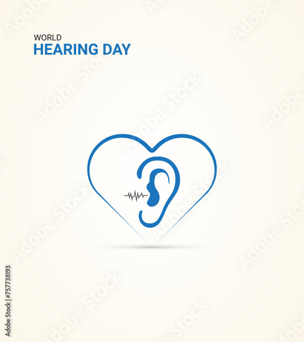 World Hearing day, ear with music wave, hearing day design for social media banner, poster 3D Illustration.