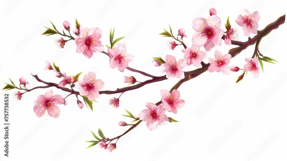 Branches of pink cherry blossoms. Japanese cherry tree. Modern isolated illustration.