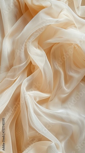 Closeup of rippled beige silk fabric texture background.
