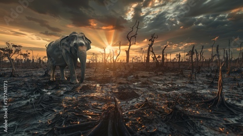 Wild elephants were killed Show the effects of deforestation. photo
