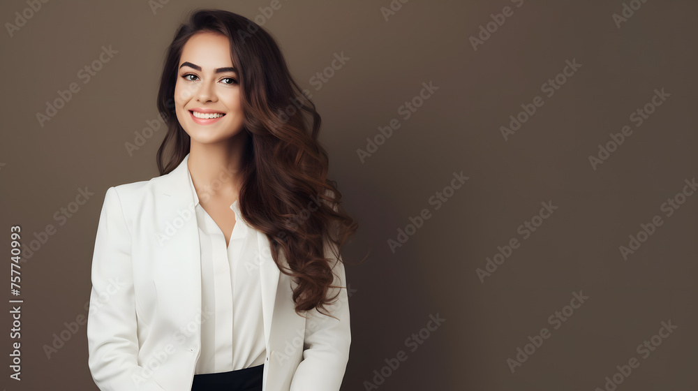 Business woman smiling on brown background copy space for text, Generative Ai Business woman smiling on brown background copy space for text, Generative Ai
