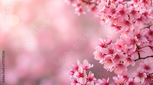Pink cherry blossom sakura tree branch in spring time, copy space © Maksim