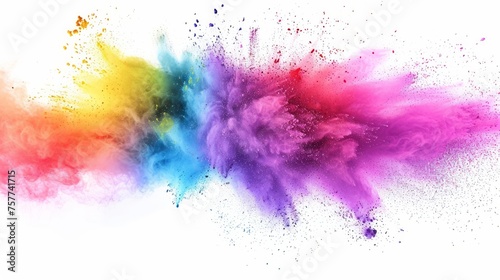 Abstract powder splatted background. Colorful powder explosion on white background. Colored cloud. Colorful dust explode. Paint Holi