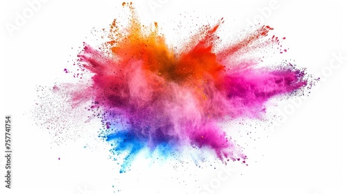 Abstract powder splatted background. Colorful powder explosion on white background. Colored cloud. Colorful dust explode. Paint Holi photo