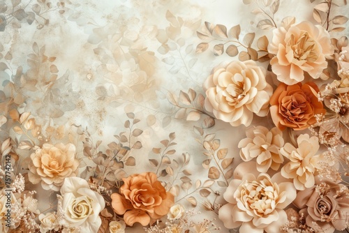 Artificial Flowers Wall for Background in vintage style, illustration