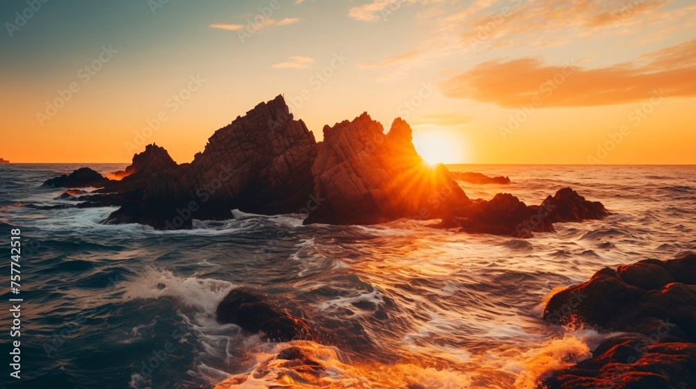 海と太陽、日の出日の入りの自然風景