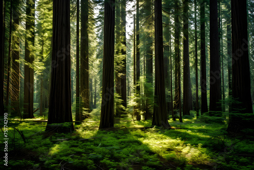 Majestic Cedar Forest: A Symphony of Green Shades and Sublime Tranquility