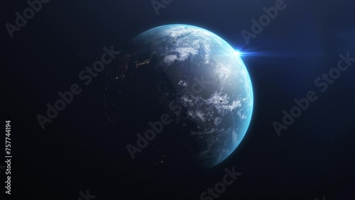 ロングショットで自転する地球 アジア オーストラリア 日本周辺Long Shot of the Earth Spinning Around Asia Australia Japan CG