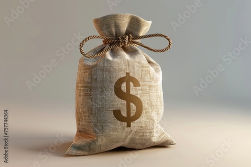 Realistic 3d render of money bag