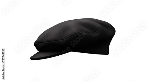 Black french cap beret side view isolated on transparent a white background
