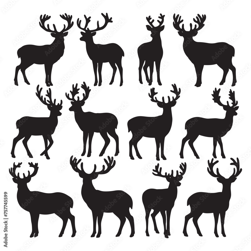 set of deer on the white background. deer silhouettes. Vector EPS 10.	