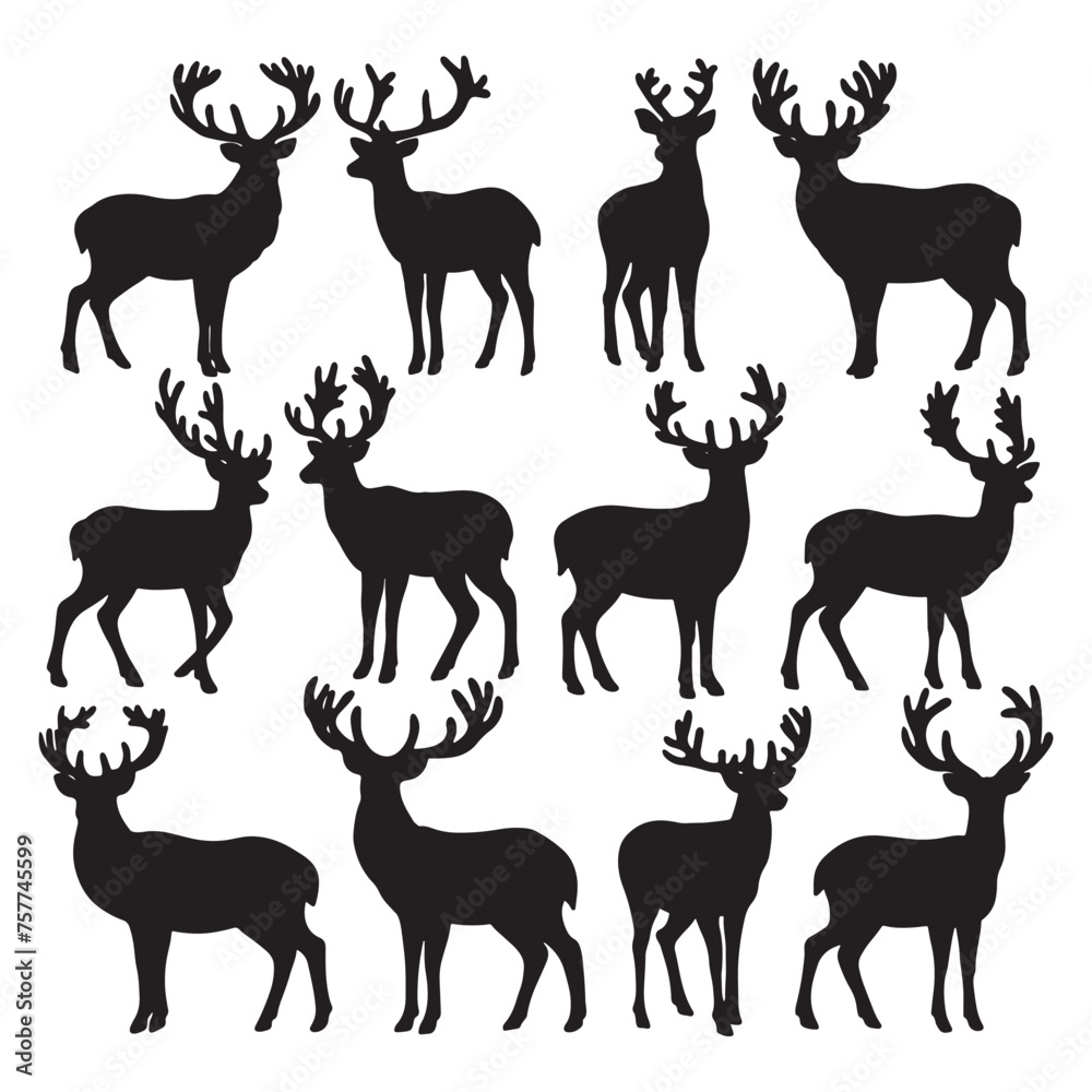 set of deer on the white background. deer silhouettes. Vector EPS 10. set of deer on the white background. deer silhouettes. Vector EPS 10.