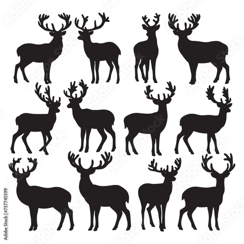 set of deer on the white background. deer silhouettes. Vector EPS 10. 