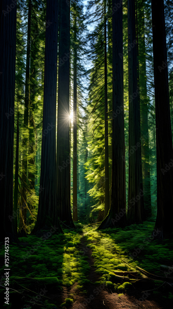 Majestic Cedar Forest: A Symphony of Green Shades and Sublime Tranquility