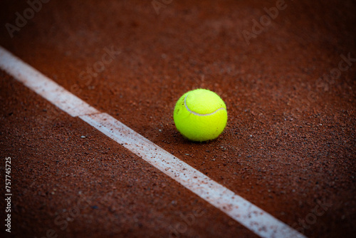 tennis ball on a clay court © Iliya Mitskavets