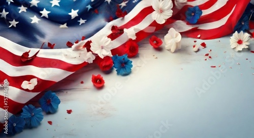 memorial day background with american flag and flowers. copy space design for posters, banners, social media. ai generative