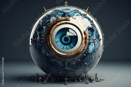 Blue cyber eye. Technology and electronics concept. 3D Rendering generated by AI. 3D illustration