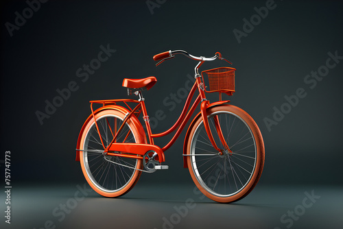 Walking red bike Isolated object on  black  background,  generated by AI. 3D illustration