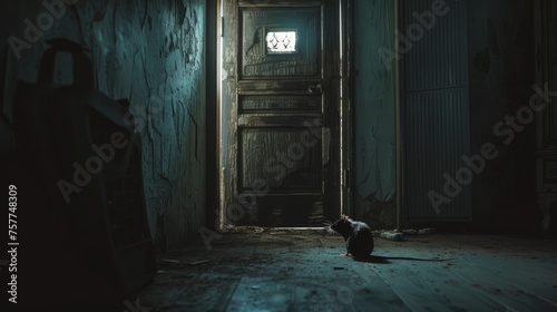 a rat behind the door, creepy situation 