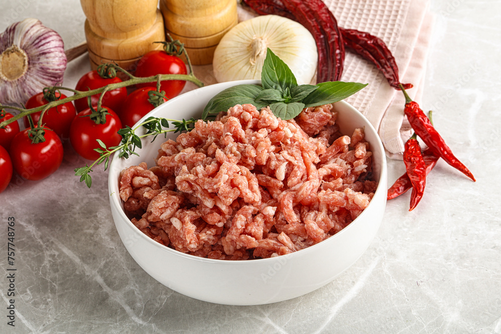 Raw minced pork uncooked meat Raw minced pork uncooked meat