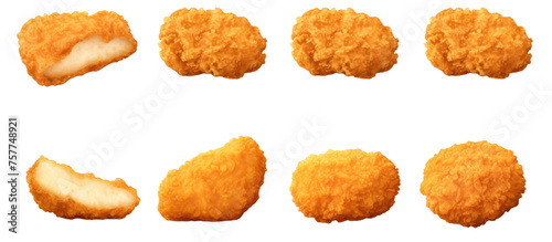 Collection set of fried chicken nugget isolated on transparent a white background