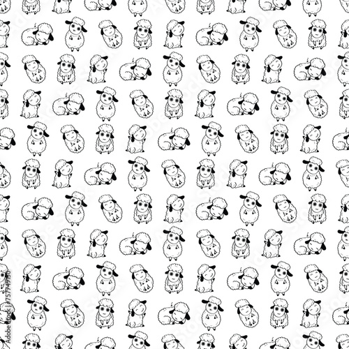 Hand Drawn Seamless Pattern Cute Sheep