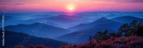 Mountains Slopes On Background Crimson Sun, Background Banner HD