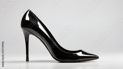 Black shiny heel isolated on white background 