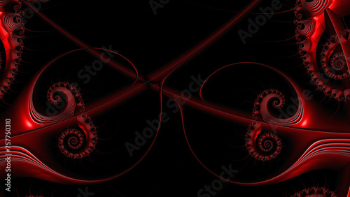 neon bright red scarlet spiraling pattern and design art-deco spiral style on a plain black background
