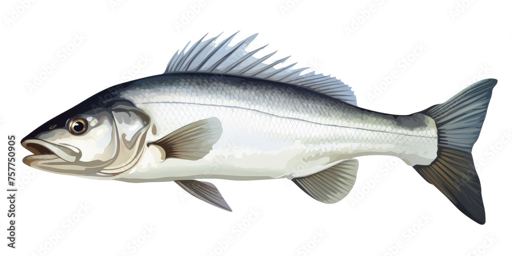 Fototapeta premium Fresh sea bass fish isolated on transparent a white background