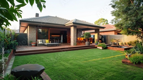 Modern home extension renovation with deck, patio, and courtyard in Melbourne photo