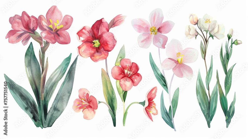 Watercolor illustration of beautiful spring flowers