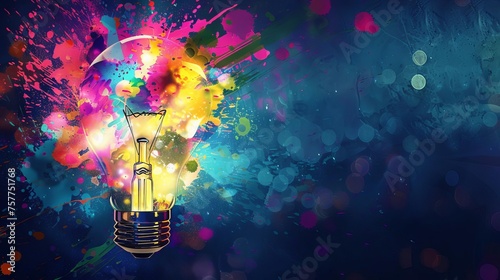 Creative light explosion with vibrant colors and paint splatters, representing innovative ideas and the brainstorming process