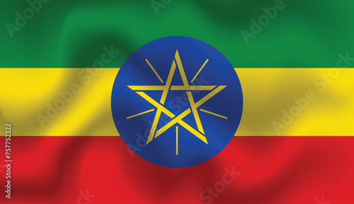 Flat Illustration of Ethiopia national flag. Ethiopia flag design. Ethiopia Wave flag. 