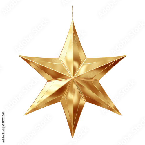 Golden star Christmas decoration isolated on transparent a white background