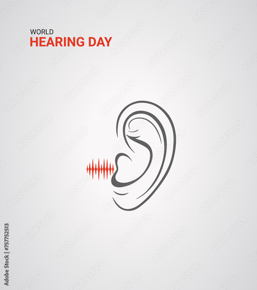 World Hearing day, ear with music wave, hearing day design for social media banner, poster 3D Illustration. World Hearing day, ear with music wave, hearing day design for social media banner, poster 3D Illustration.