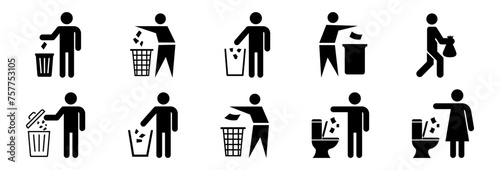 Bin icon and Recycle icon set. Trash can collection. Trash icons set. Web icon, delete button. Delete symbol flat style on white background.